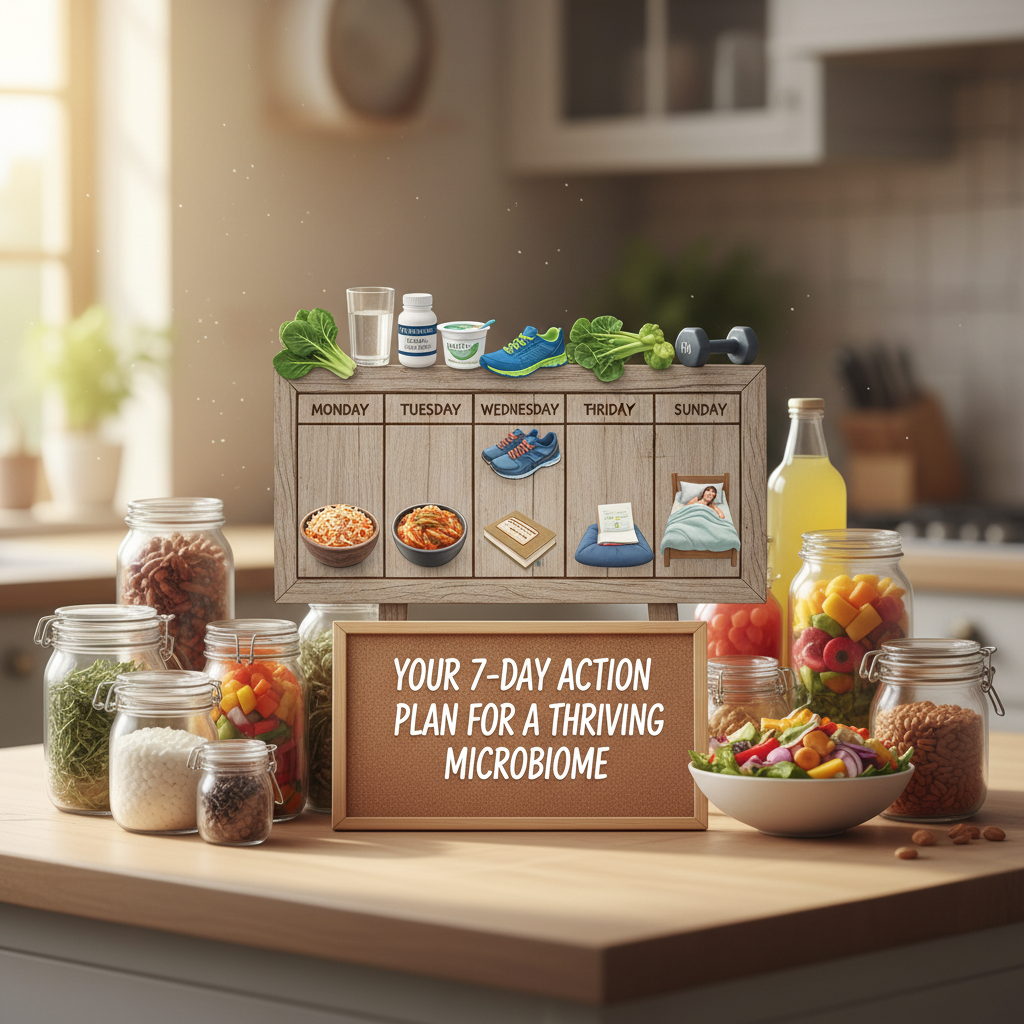 A smiling individual with clear, glowing skin, feeling energetic and happy outdoors, illustrating the positive impact of a balanced gut microbiome on mood and overall well-being.